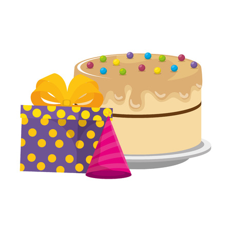 delicious cake with gifts presents and hat vector illustration designのイラスト素材