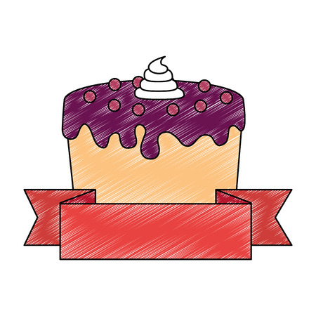 sweet and delicious cake with ribbon vector illustration designのイラスト素材