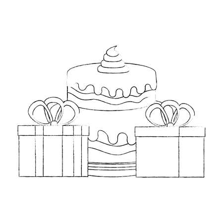 sweet and delicious cake with gifts presents vector illustration designのイラスト素材