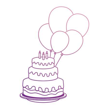 delicious cake with candles and balloons helium vector illustration designのイラスト素材