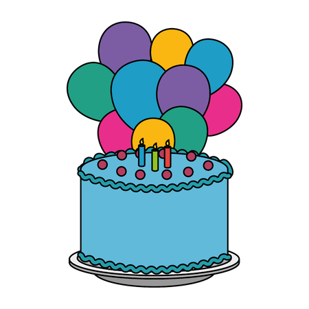 delicious cake with candles and balloons helium vector illustration designのイラスト素材