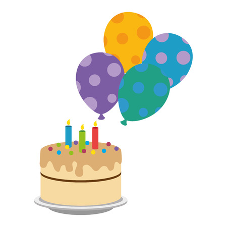 delicious cake with candles and balloons helium vector illustration designのイラスト素材