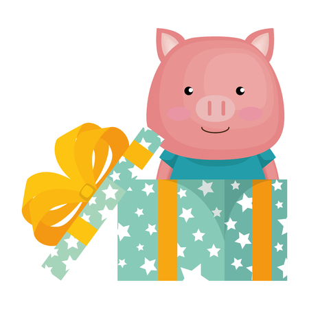 cute pig in gift character icon vector illustration designのイラスト素材