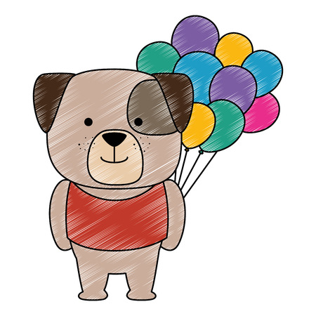 cute dog with balloons helium character vector illustration designのイラスト素材