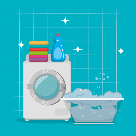wash machine with laundry service icons vector illustration designのイラスト素材