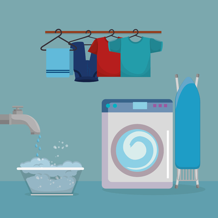 wash machine with laundry service icons vector illustration designのイラスト素材