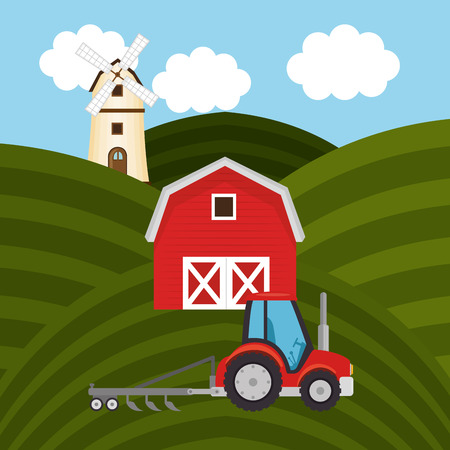 tractor in the farm scene vector illustration designのイラスト素材
