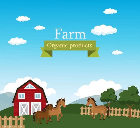 farm scene organic products label vector illustration designのイラスト素材