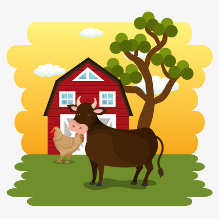 animals in the farm scene vector illustration designのイラスト素材