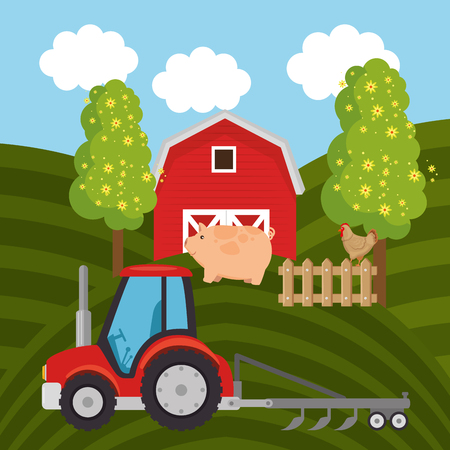 tractor in the farm scene vector illustration designのイラスト素材