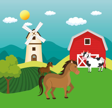 animals in the farm scene vector illustration designのイラスト素材