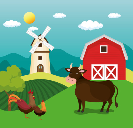 animals in the farm scene vector illustration designのイラスト素材