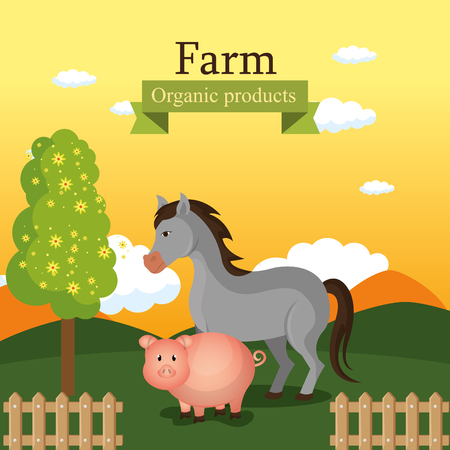 animals in the farm scene vector illustration designのイラスト素材