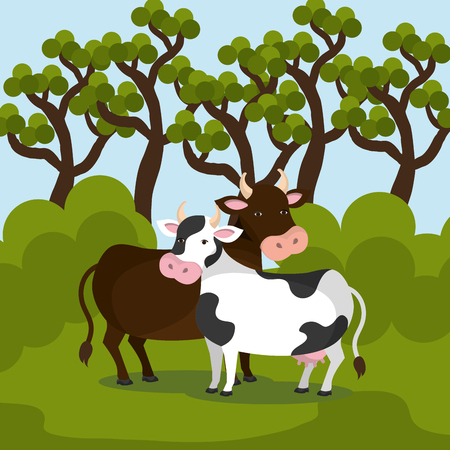 animals in the farm scene vector illustration designのイラスト素材