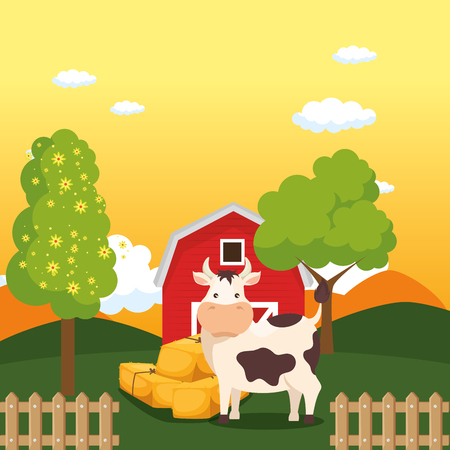 cows in the farm scene vector illustration designのイラスト素材