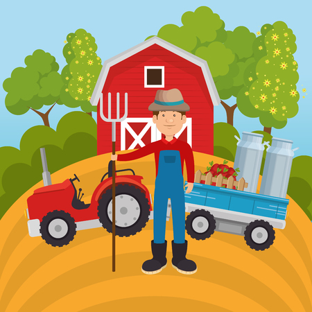 farmer in the farm scene vector illustration designのイラスト素材
