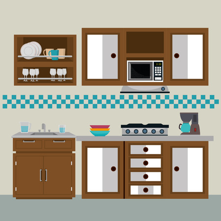 kitchen modern scene icons vector illustration designのイラスト素材