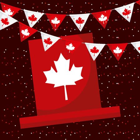 canada day red flag pennants traditional hat dotted background vector illustrationのイラスト素材