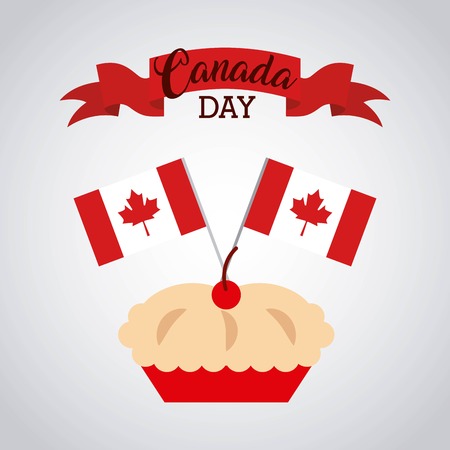 canada day traditional cherry pie with two flags red ribbon vector illustrationのイラスト素材