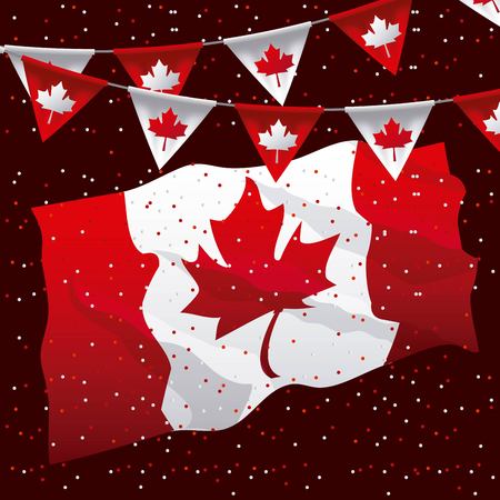 canada day colors dotted background big flag celebrate leave maple pennants vector illustrationのイラスト素材