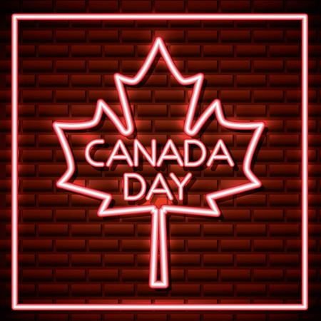 canada day neon frame leave maple red background vector illustrationのイラスト素材