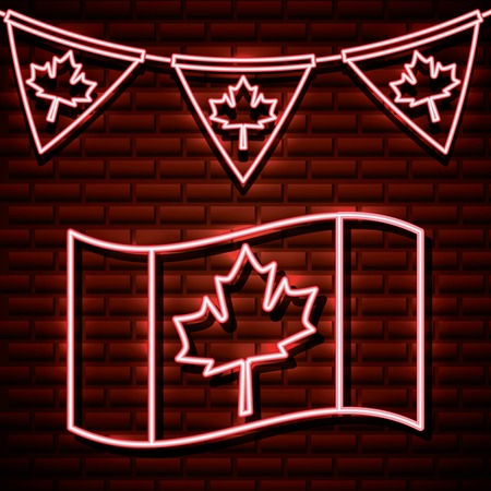 canada day neon wave flag leave maple pennants vector illustrationのイラスト素材