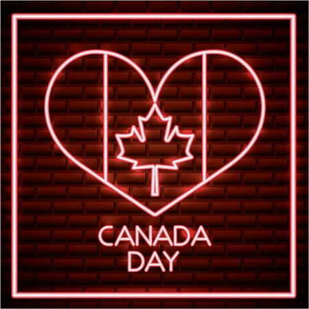canada day neon heart with flag leave maple vector illustrationのイラスト素材