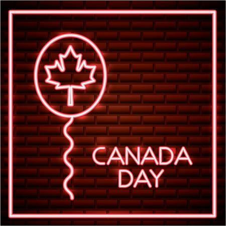 canada day neon leave maple balloon sign frame vector illustrationのイラスト素材