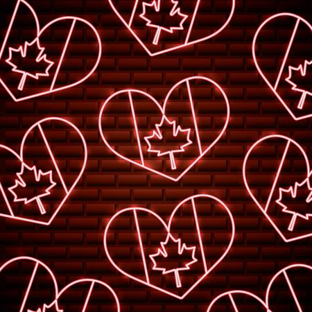 canada day neon hearts with leave maples background vector illustrationのイラスト素材
