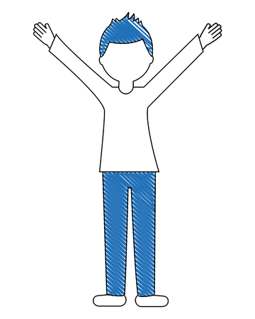 young man with hands up avatar character vector illustration designのイラスト素材