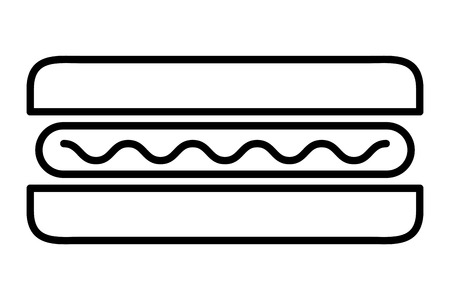 top view fast food hot dog sausage mustard vector illustration thin lineのイラスト素材