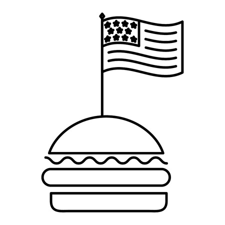 american flag in hamburger fast food vector illustration thin lineのイラスト素材