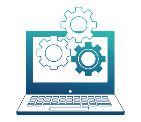 laptop and gears setting work vector illustration neon designのイラスト素材