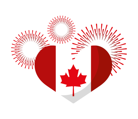 canada day flag in heart fireworks celebration vector illustrationのイラスト素材