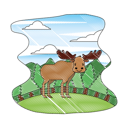wild reindeer animal with landscape vector illustration designのイラスト素材