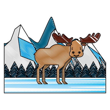 wild reindeer animal with landscape snowly vector illustration designのイラスト素材