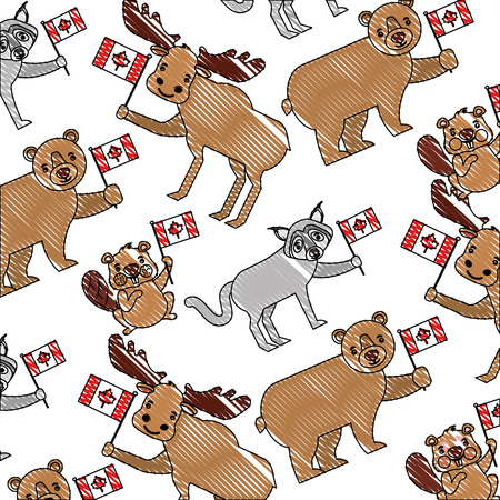 wild animals with flag canadian pattern icon vector illustration designのイラスト素材