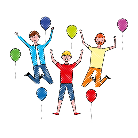 young men celebrating with balloons helium vector illustration designのイラスト素材