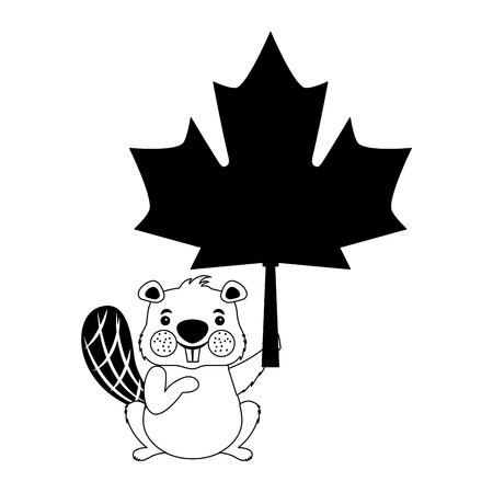 beaver of canada with maple leaf vector illustration designのイラスト素材