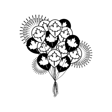 balloons helium with maple leafs and fireworks vector illustration designのイラスト素材