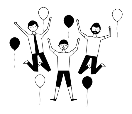 young men celebrating with balloons helium vector illustration designのイラスト素材