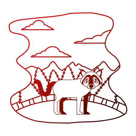 wolf beast creature in forest landscape vector illustration neonのイラスト素材