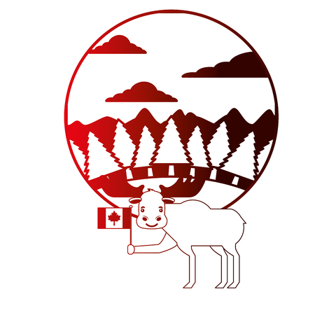 moose holding canadian flag in forest vector illustration neonのイラスト素材