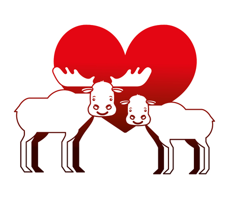 cute cartoon  couple  moose in heart love vector illustration neonのイラスト素材