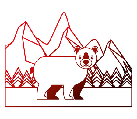 bear grizzly in winter forest landscape vector illustration neonのイラスト素材
