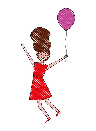 beautiful happy woman with balloon vector illustrationのイラスト素材