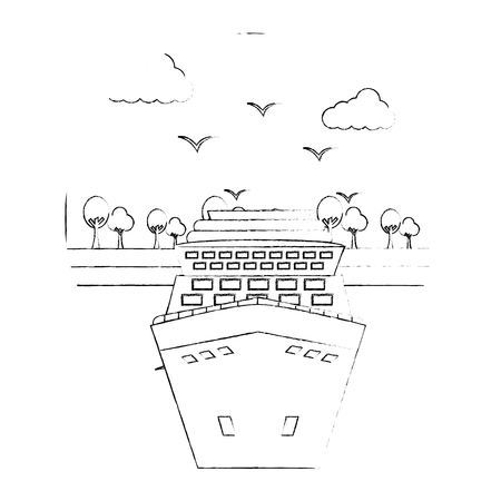 cruice ship with landscape isolated icon vector illustration designのイラスト素材