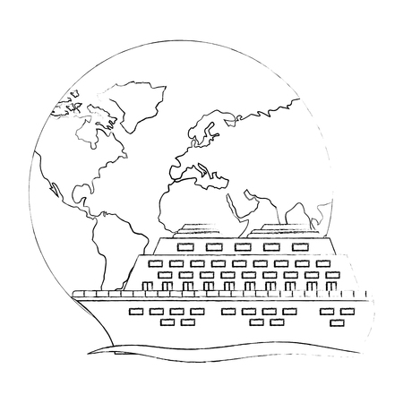 world planet earth with cruice ship isolated icon vector illustration designのイラスト素材