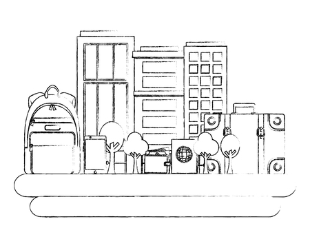 building exterior with set icons vector illustration designのイラスト素材