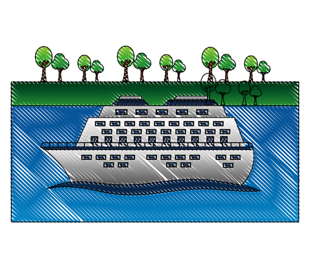 cruice ship with sea and trees isolated icon vector illustration designのイラスト素材